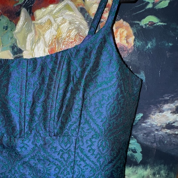 Nanette Lepore Dresses & Skirts - Nanette Lepore Green Blue Tapestry 90s Spaghetti Strap Mini Dress 6 Jewel Tone